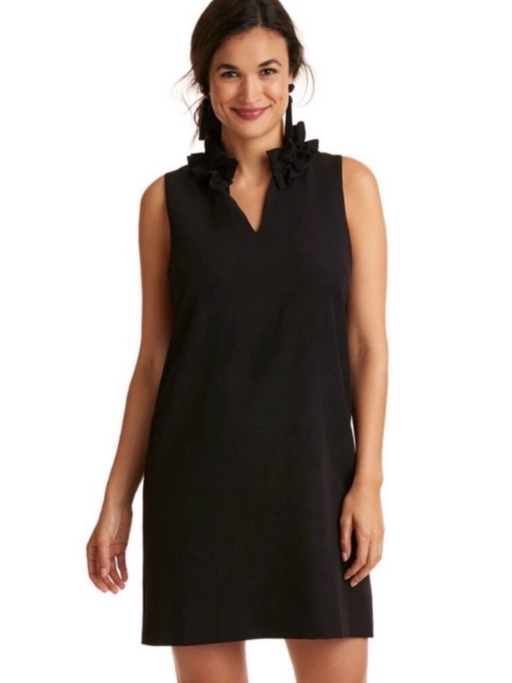 Vineyard Vines Ruffle Neck Shift Dress in Black Size 10 EUC
